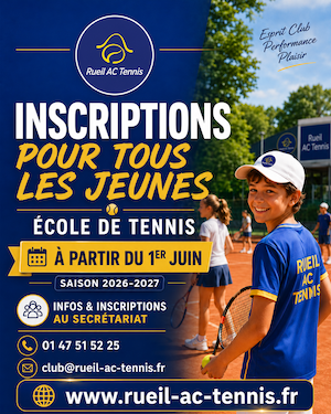 Ecole de tennis: Inscriptions pour la saison 2026-2027: Rendez-vous à partir du 1er juin